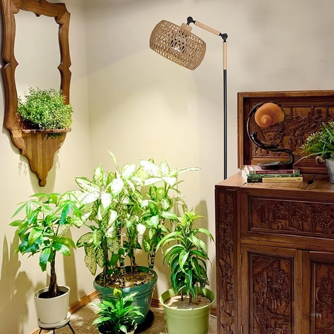 HMVPL Grow Lights for Indoor Plants Full Spectrum, Plant Lights for Indoor Growing with 20W COB Grow Blub, Rattan Shade, Timer, Standing Tall Grow Lamp for Middle Large Plants(75'', Height Adjustable)