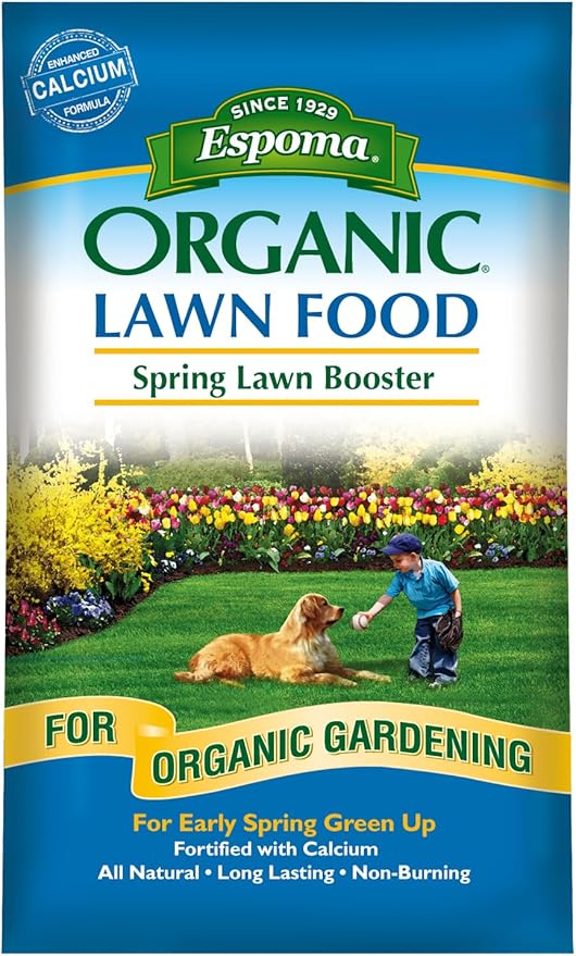 Espoma Organic Spring Lawn Booster 8-0-0 Natural & Organic Lawn Fertilizer. Long Lasting Slow-Release Nitrogen Enhanced with Calcium. 30 lb. Bag Covers up to 5,000 Sq. Ft.