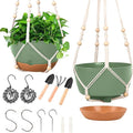 Hanging Planters for Indoor Plants, 2 Pack 8 Inch Self Watering Hanging Pots for Plants with Drainage Holes, Indoor Outdoor Hanging Flower Pots for Home Garden Ceiling Decor (Green)