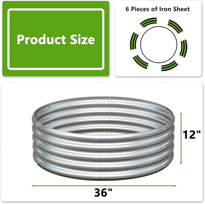 2PCS 3x3x1ft Galvanized Raised Garden Bed Kit-Round Garden Bed Outdoor Planter Box for Vegetables,Flowers,Herbs,Easy Assembly,Silver
