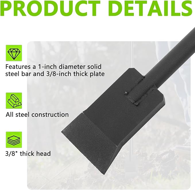Root Cutter Digging Tool, 72 Inch Steel Tamping and Digging Bar Heavy Duty Garden Remover Tool for Bamboo Tree Roots Firewood Cutter Rocks Shrubs Bushes Stumps