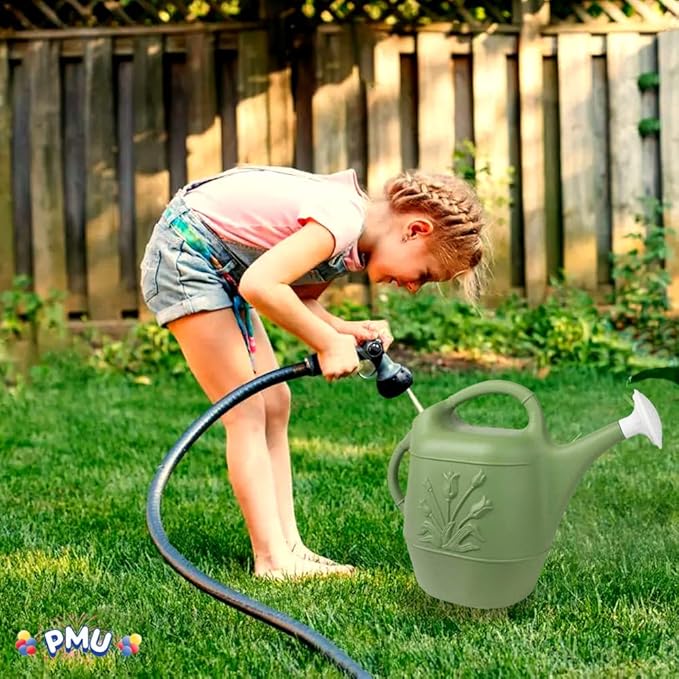 PMU 2 Gallon Watering Can - Garden Watering Can for Indoor & Outdoor Plants - Plastic Water Can with Detachable Sprinkler Head - Large Water Pot, Made in USA - Sage Green Pkg/12