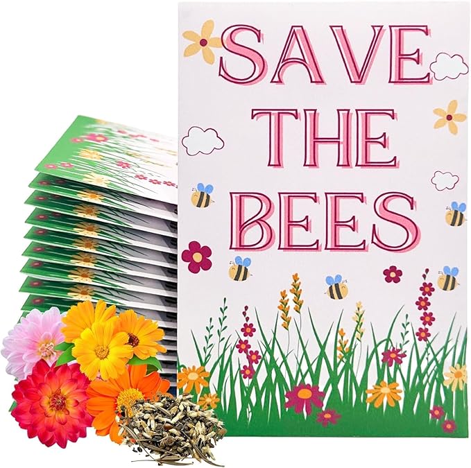 Wildflower Seed Packets Bee Kind Party Favors (Pack of 30) - Bee Friendly & Pollinator Wildflower Seed for Planting Gardening (Save The Bees Pink)