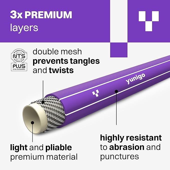SERENITY 50ft Flat-to-Round Purple Garden Hose – Lightweight, No-Kink, Abrasion-Resistant TPV Hose with Durable Aluminum Fittings, Spray Nozzle & Hose Mender, Ideal for Home & Garden Watering