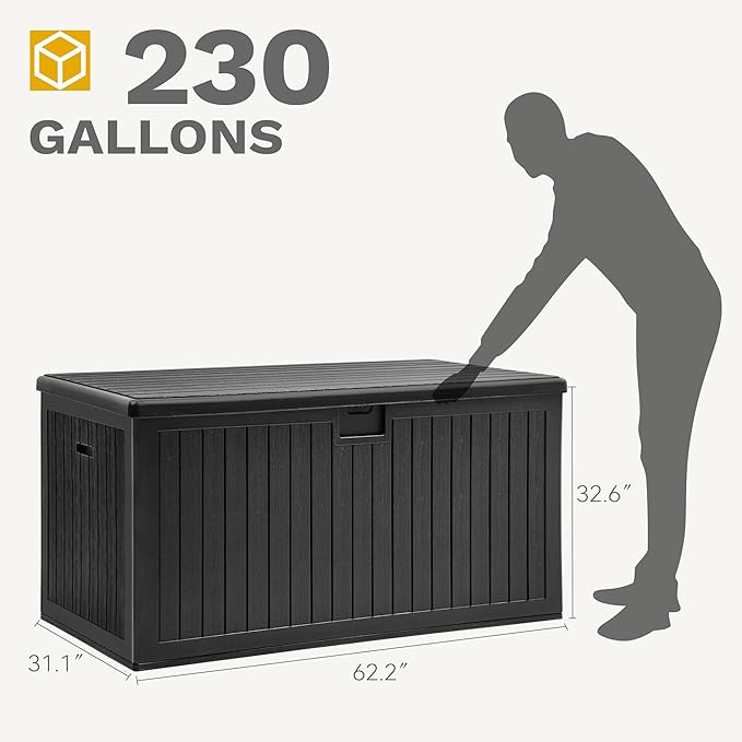 DWVO 230 Gallon Double-Wall Deck Box with Divider, XXL Extra Large Resin Outdoor Storage Box, Lockable & Waterproof, Double as Seating, 1000lbs Capacity (Black)