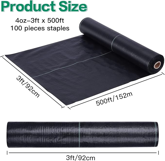 3FT x 500FT Weed Barrier Landscape Fabric, Premium Heavy Duty Woven Garden Ground Cover Weed Block Control Mat Cloth for Gardening, Planting, Farming, Landscaping Flower Bed Driveway