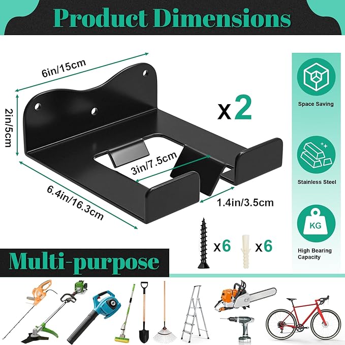 Weed Eater Hanger Garage Organizer Trimmer Rack, Weedeater Rack Wall Mount for Grass Trimmer, Garden Power Tool Holder Organizer for Grass Trimmer Hedge Trimmer (Black-2Pcs)