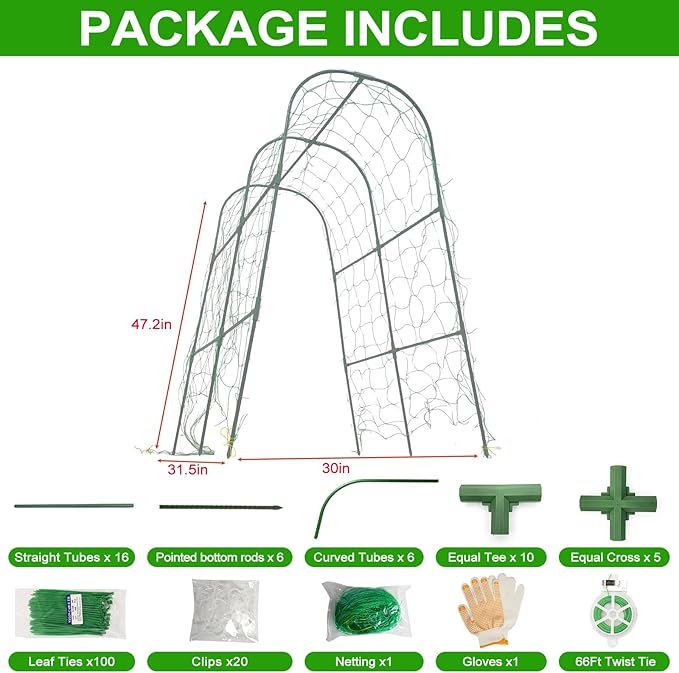 Cucumber Trellis for Raised Beds & Gardens - Sturdy Arch Trellis for Climbing Plants, Tomatoes, Peas & & Beans | Outdoor Vegetable Support for Vines (31.5" Lx30 W x47.2 H)