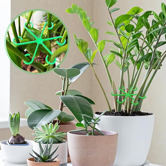 Kerros 8 Pack Plant Support Rings, Green Plastic Plant Cages for Potted Flowers, Tomato, Vine, Peppers - Reusable Garden Stake Holder for Indoor Outdoor Plants
