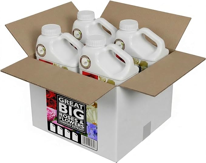 Great Big Roses & Flowers Liquid Fertilizer Booster - Improves Soil Structure & Nutrient Uptake, Organic Compost Extract Flower Bloom Booster, Ideal Gift's for Mom - 4 Gallon (Makes 128 Gallons)