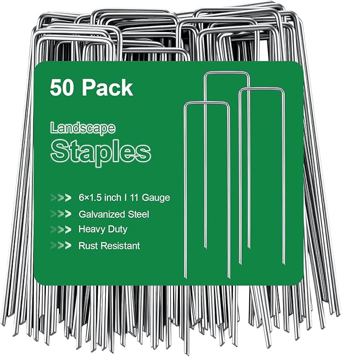 50 Pack Landscape Staples Galvanized - 6 Inch 11 Gauge Plant Cover Stakes for Securing Weed Barrier Fabric, Lawn Staples Tent Stakes Garden Stakes Fence Stakes Landscaping Fabric Ground Stakes