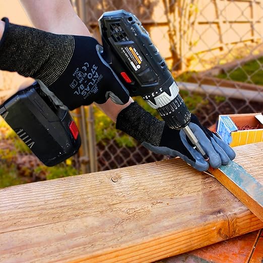 SHOWA Atlas 370B Professional Nitrile Work Gloves, Breathable High-Dexterity Precision Grip for Landscaping, Gardening & Assembly, General Purpose Gloves, Black, Large, Vending Pack, 12-Pair