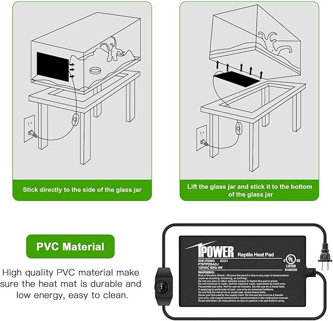 iPower 4 by 7 Inch Reptile Heating Pad with Temperature Adjustable Controller Knob, Under Tank Warmer Terrarium Heat Mat for Reptiles and Amphibians