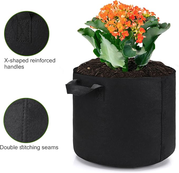 12-Pack 10 Gallon Plant Grow Bags, Heavy Duty Aeration Fabric Pots with Handles for Garden and Planting