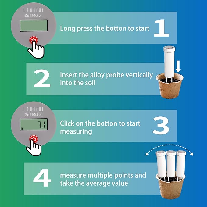 Digital Soil pH Meter, Industrial Grade Soil pH Tester with Calibration-Free LCD Display, High Accuracy Soil pH Pen, Soil pH Monitor for Garden, Lawn, Plant (White)