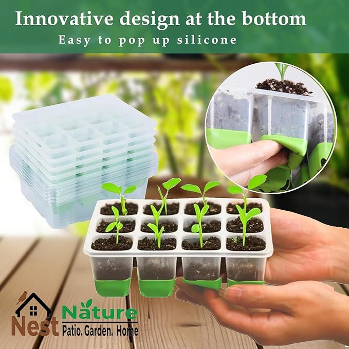 Reusable 60Cell Seed Starter Trays with Easy Push-Out Design, 5Pack Reusable Silicone Seed Starter Kit,Foldable Design for Easy Transplanting,Indoor Gardening Supplies for Vegetables, Flowers & Herbs