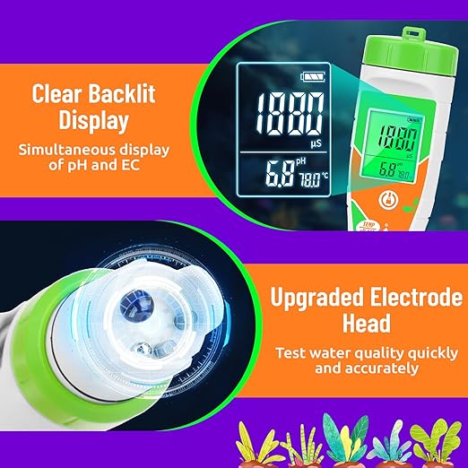pH Meter for Water Hydroponics Nutrient 4 in 1 Digital EC pH TDS Temp Meter for Water System PPM and EC Water Tester for Hydroponics, Indoor/Outdoor Plant Grow, DWC System, Gardening