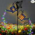 DDQ 2PC Solar Watering Can Lights with Angel Shepherd Hook, Color 58 LED IP65 Waterproof Metal Garden Decor, Auto On/Off for Patio Backyard for 4th of July Decor