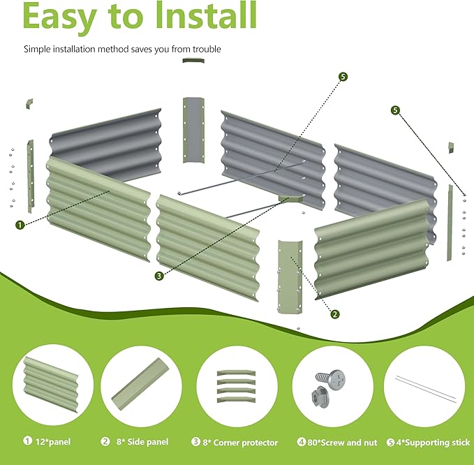 2PCS 4x2x1FT Galvanized Raised Garden Bed Kit, Galvanized Planter Raised Garden Boxes Outdoor, Large Metal Raised Garden Beds for Vegetables-Green