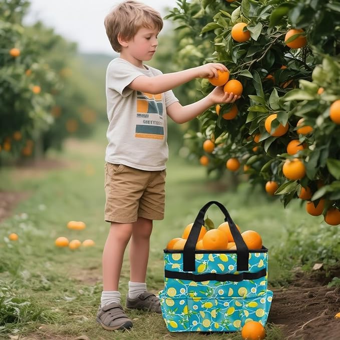 Lemon Daisy Garden Tool Bag Portable Gardening Tool Organizer Bag with 10 Pockets and Handle Tool Carrier and Storage for Garden Lawn Yard Casual Camp