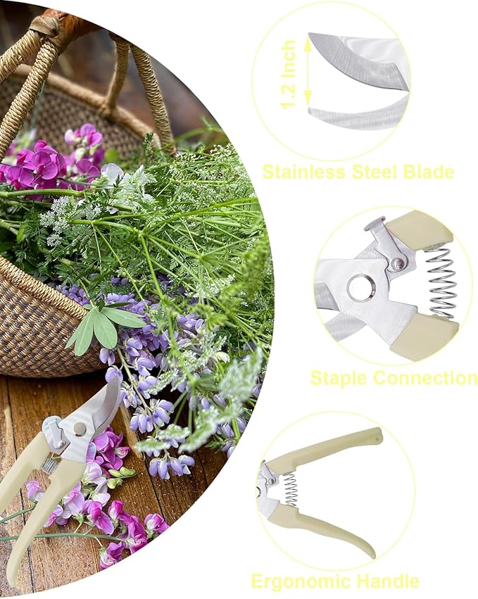 Pruning Shears for Gardening, 1 Pack Garden Scissors for Cutting Fresh Flowers, Floral Clippers for Plants, Fruits (Yellow)
