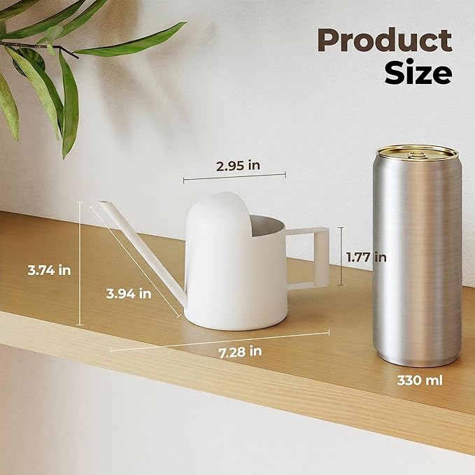 Bamworld Small Watering Can Indoor Outdoor Plant Metal Stainless Steel Long Spoutt Flowers Watering Cans for House Garden Plants 10OZ Watering Bottle Cute Stylish Gardening Decoration(Matte White)