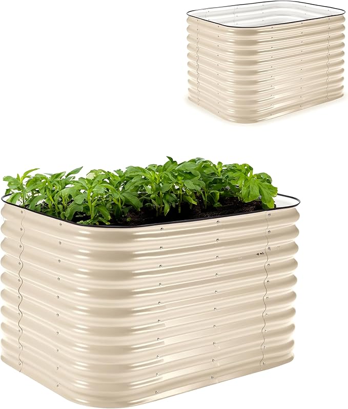 Epic Gardening 6-in-1 Modular Galvanized Raised Garden Bed Kit, 29" Tall Metal Planter Box, Durable Aluzinc Steel Raised Garden Bed Outdoor for Vegetables, Herbs, Flowers & Fruits - Small Light Clay