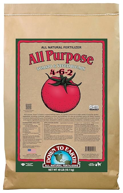 Down To Earth All Natural Fertilizers Organic All Purpose Tomato & Vegetable Mix - Plant Food for Tomatoes, Peppers, Herbs and Flowers 4-6-2, 40 lb