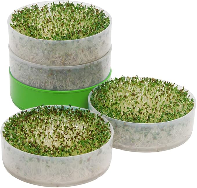 KITCHEN CROP Deluxe Seed Sprouter with 4 Growing Trays and 1 Seed Packets, (Alfalfa Seeds) Easily Grow Sprouts Indoors for a Healthy Lifestyle