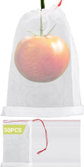 Fruit Protect Bags, 50pcs 4x6 in Garden Netting Bags with Drawstring Against Fruits Flies Bugs Birds Insects, Fruit Tree Bags for Protecting Apple Tomato Peach Figs Guavas Citrus