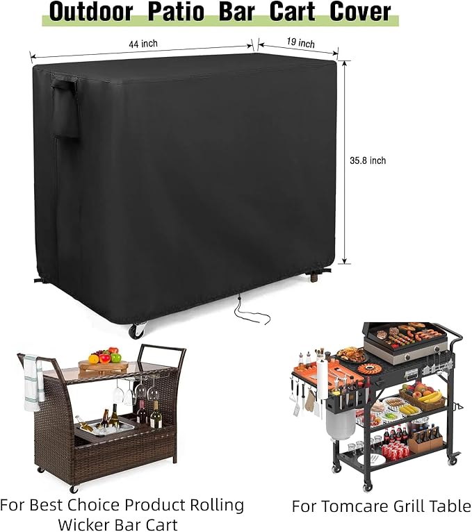 Outdoor Bar Cart Cover for Best Choice Product Outdoor Rolling Wicker Bar Table Set 44"x19"x36", Waterproof Serving Cart Cover for TomCare Grill Table,Outside Beverage Cooler Covers