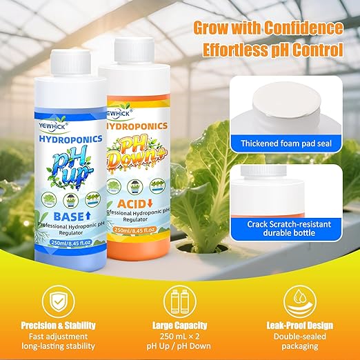 pH UP and Down for Hydroponic, Adjust The pH Balance of Reservoir Water and Nutrient Solutions in Hydroponics Growing System, pH Adjuster, pH Down Acid and pH UP Base 8.4oz