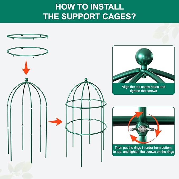 DoCred 3 Pack Plant Support Cage Large Peony Cages and Supports Peony Cage Obelisk Trellis for Climbing Plants Tomato Cages Plant Supports for Outdoor Plants Garden Decor, Green