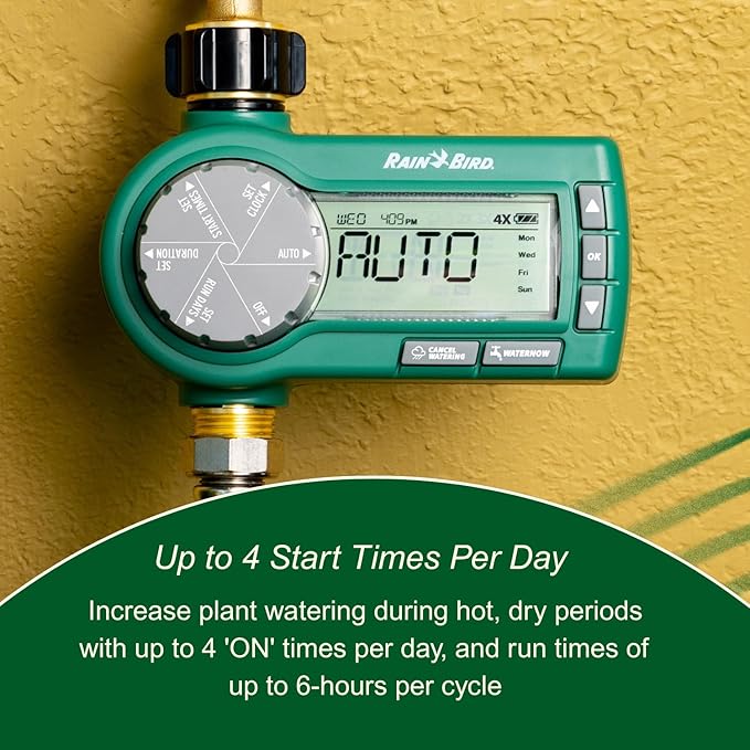 Rain Bird 1ZEHTMRP Premium Professional Grade Electronic Digital Hose End Timer/Controller, One Zone/Station, Battery Operated, Digital with Brass Inlet/Outlet