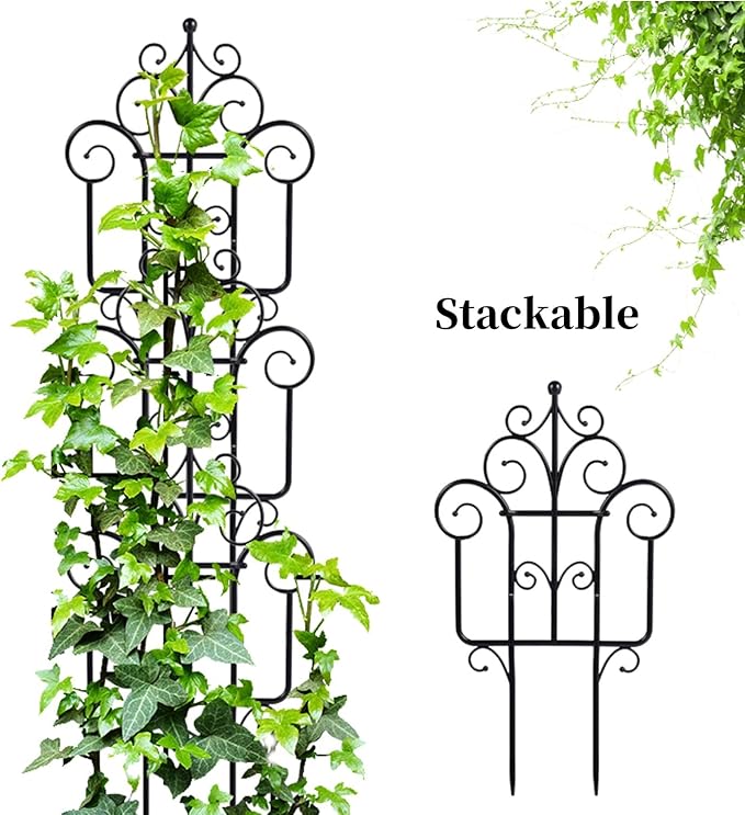 Garden Plant Trellis, Stackable Plastic Trellis Supports for Climbing Plants, Indoor Outdoor Use, 3 Pack, Black (3)
