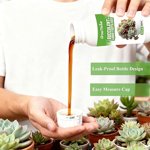 Succulent Liquid Fertilizer 10oz – Organic Plant Food for All Succulents & Cacti, Natural Probiotic Formula, Root & Leaf Growth Booster, Easy to Use 1:400 Concentrate, Odor-Free