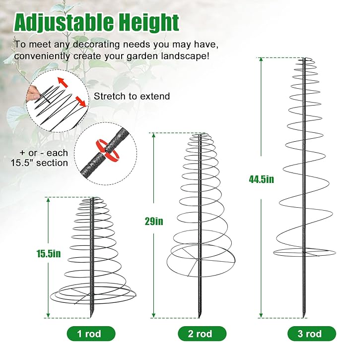 2 Pack Spiral Metal Garden Trellis for Climbing Plants Outdoor Indoor - 44" Adjustable Plant Support Tower with Center Pole, for Outdoor Garden, Raised Bed, Backyard, House Flower Pots & Planters