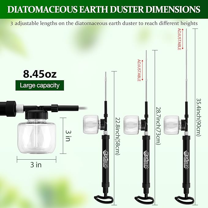 Diatomaceous Earth Powder Duster Adjustable Up to 35.4", Output Adjustable Pump Bulb Duster Powder Sprayer for Pest Control Garden Indoor Home Organic Gardening Agricultural Supply