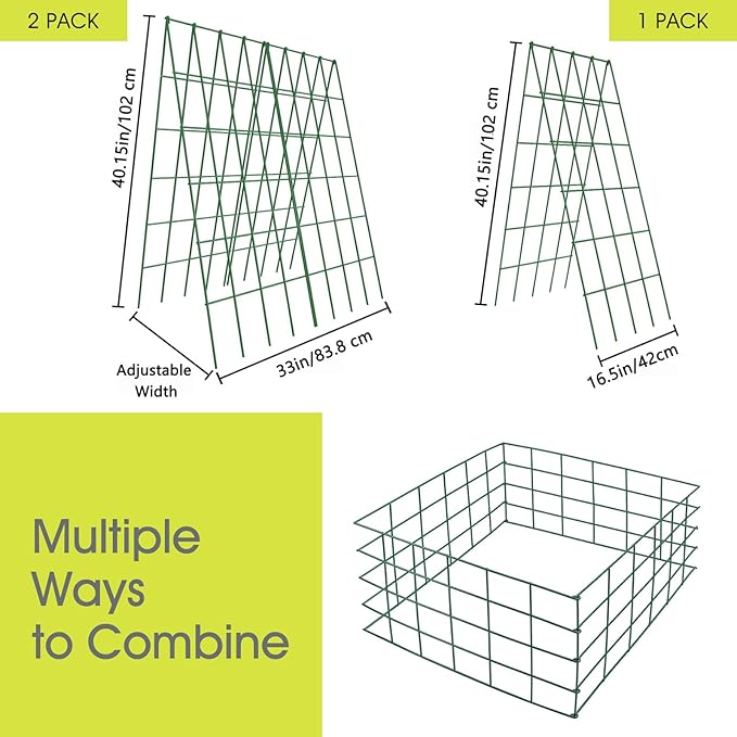 Cucumber Trellis for Raised Bed, Rifny 16.5 x 40 Inch Metal Trellis for Climbing Plants Outdoor with Plant Clips Twist Ties, Garden Plant A-Frame Trellis for Vegetable Pea Tomato (Green, 2 PCS)
