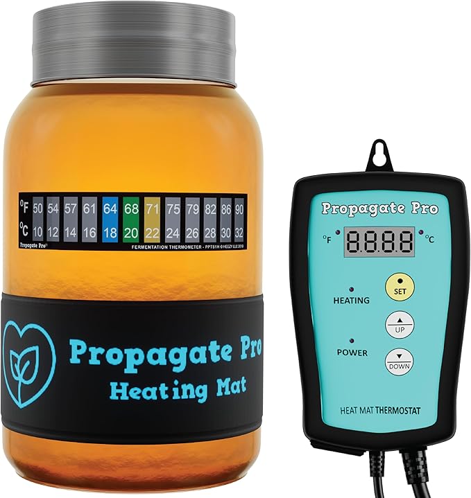 Wrap Around Kombucha Heater Belt | Propagate Pro Brewing and Fermentation Heat Mat Warmer | Keeps Your SCOBY Happy and Productive with Stickon Thermometer