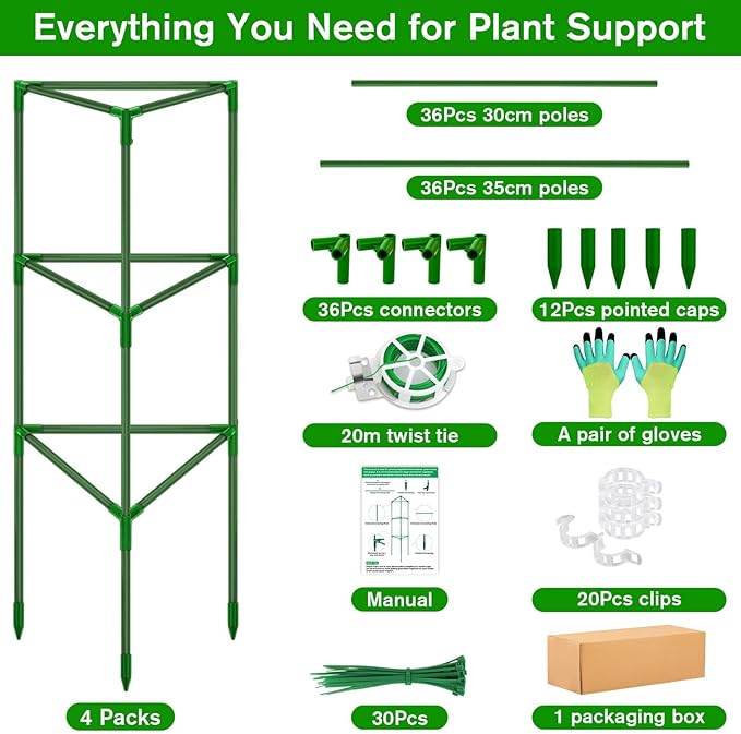 Tomato Cages for Garden, 4 Pack Tomato Cage Trellis, Garden Cage Heavy Duty Tomato Stake Support, Garden Stakes Plant Cage for Pots Plants Vegetables