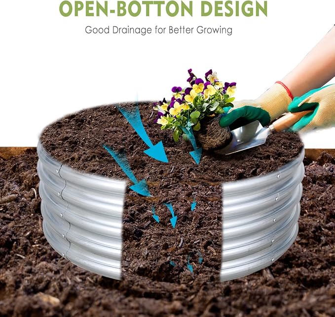 2Pcs 3X3X1.5 Ft Round Galvanized Raised Garden Bed Kit, Silver Outdoor Planter Garden Bed, Metal Raised Box for Fruits, Vegetables and Herb, Fire Pit Rings