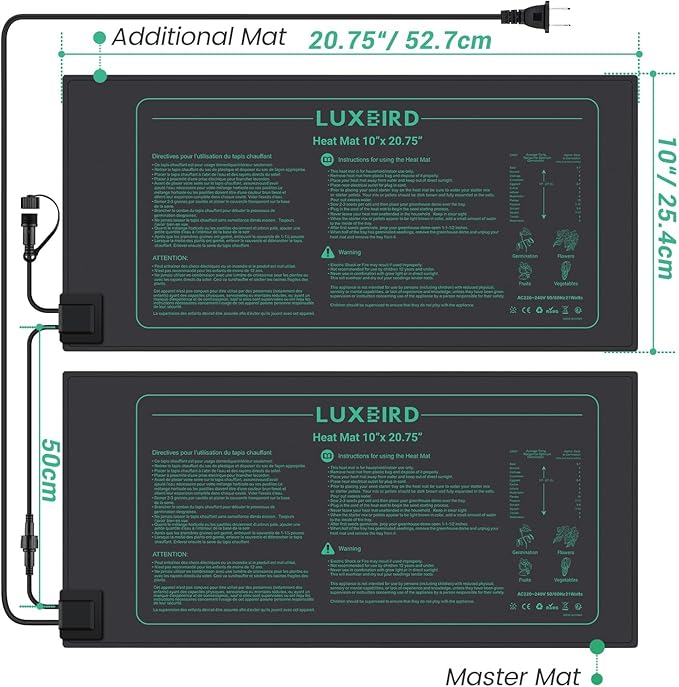 LUXBIRD 6 Pack Daisy Chain Seedling Heat Mats for Indoor Plants, Greenhouses, Germination, Hydroponic Garden, IP67 Waterproof Durable (LB-HMDC-06)