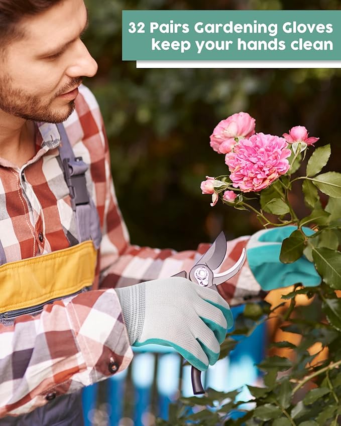 32 Pairs Garden Gloves for Women Ladies' Gardening Gloves Bulk Breathable Rubber Coated for Yard Garden Protective Work Tools Universal One Size Outdoor Indoor Protective Work with Grip