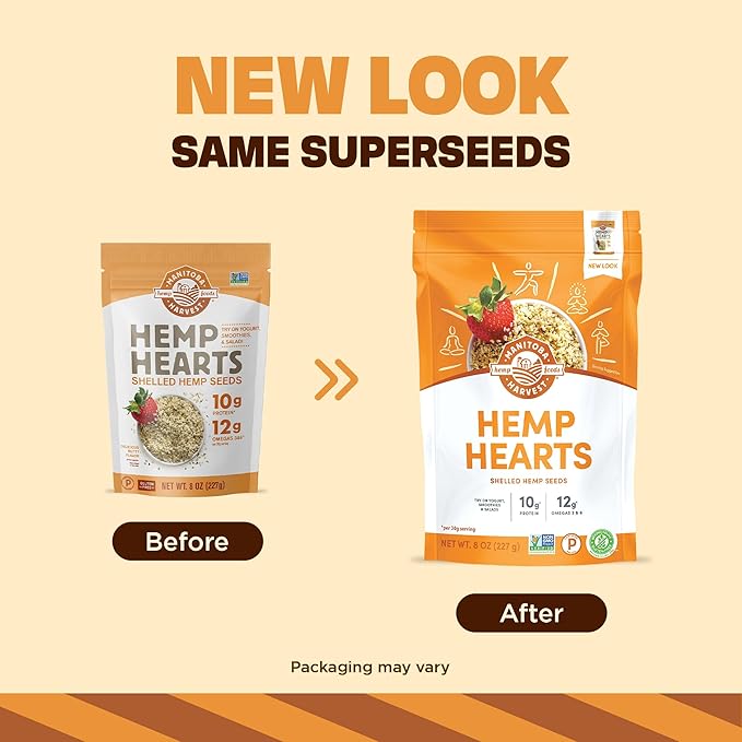 Manitoba Harvest Hemp Hearts, Shelled Hemp Seeds - 8oz, Pack of 8-10g Plant Protein & 12g Omega 3 & 6 per 30g serving - Easy to Digest with 9 Amino Acids - Gluten Free, Non-GMO Project Verified