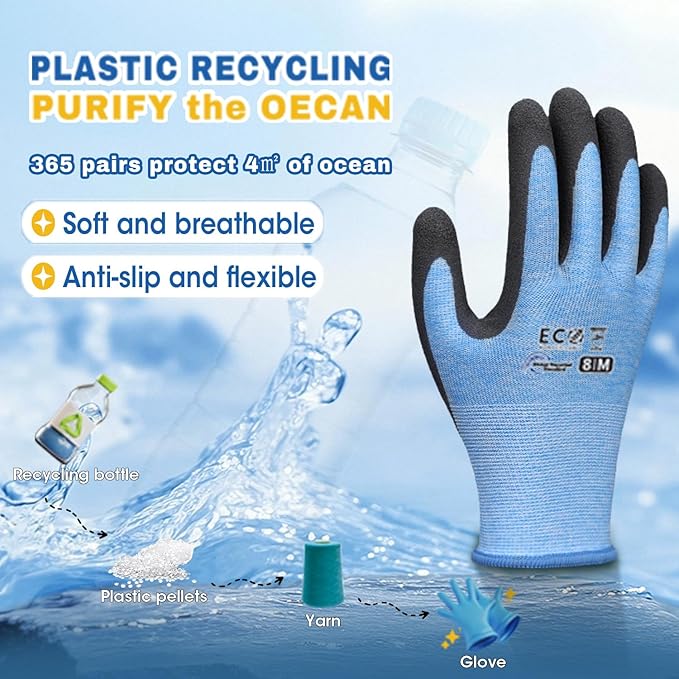 Gardening Gloves for Women and Men, ECO Recycled Polyester Work Gloves with Latex Coating