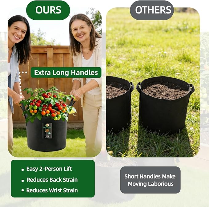 Dipuosile 6-Pack 5 Gallon Grow Bags, Heavy Duty 300G Thickened Nonwoven Plant, Fabric for Tomato,Potato,Vegetables, and Flowers