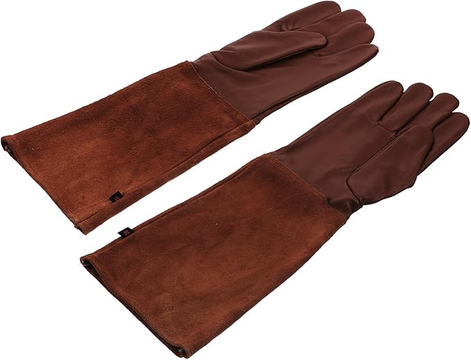 Sosoport Wear-resistant Extended Gloves for Women and Men, Thorn-proof Leather Gardening Gloves with Protective Sleeve, Suitable for Weeding, Pruning, and Planting in Outdoor Gardening