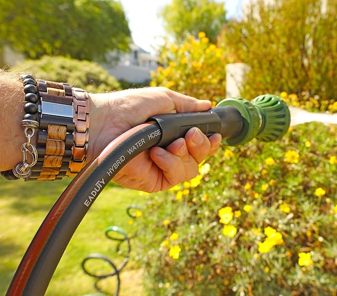 Hybrid Lead In Garden Hose 5/8 IN. x 10 FT, Heavy Duty, Lightweight, Flexible with Rotatable Grip Handle and Solid Brass Fittings, Gray+Orange