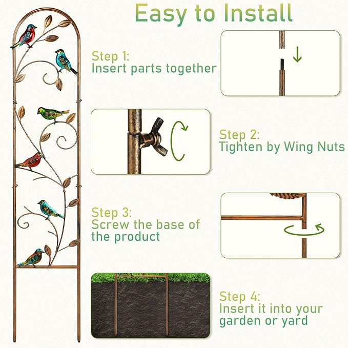 Blulu 4 Pack Metal Garden Trellis for Climbing Plants, 60x11 Inch Detachable Rustproof Arched Fence Flower Vegetable Plant Stand for Outdoor Patio Yard Lawn Decorative(Hummingbird)